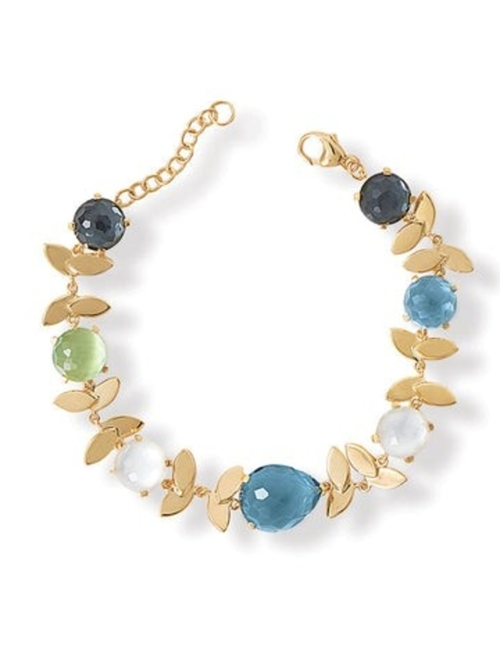 Gold Multi-Stone Bracelet with Blue, Green & White Accents